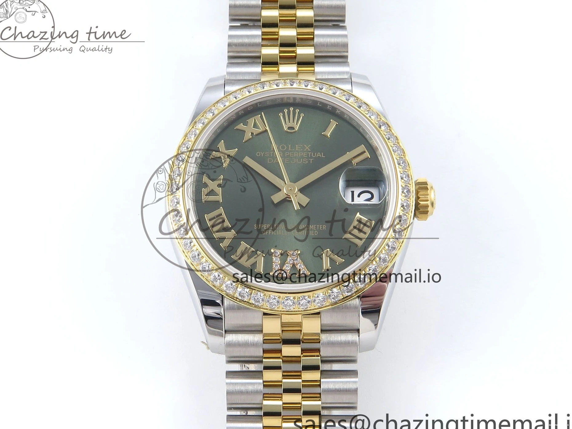 0403 StreetReady DateJust 31 278383RBR ARF 1:1 Best Edition 904L Steel Green Roman Diamonds Dial Diamonds Bezel on SS YG Jubilee Bracelet ETA 418